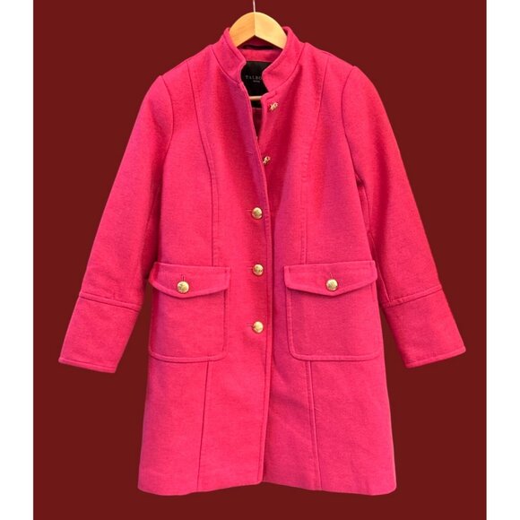 NWT Talbots Petite Pink Wool Coat Gold Button Military Style Jacket 4P Statement - Picture 2 of 6